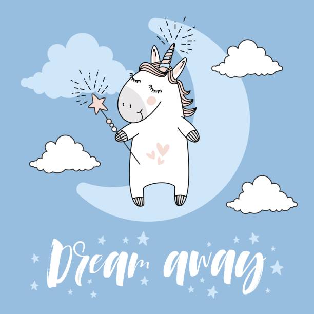 Dream Away Typography And Unicorn Illustration Vector Art