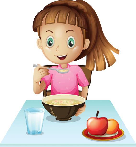 Kid Eating Breakfast Clip Art, Vector Images & Illustrations - iStock