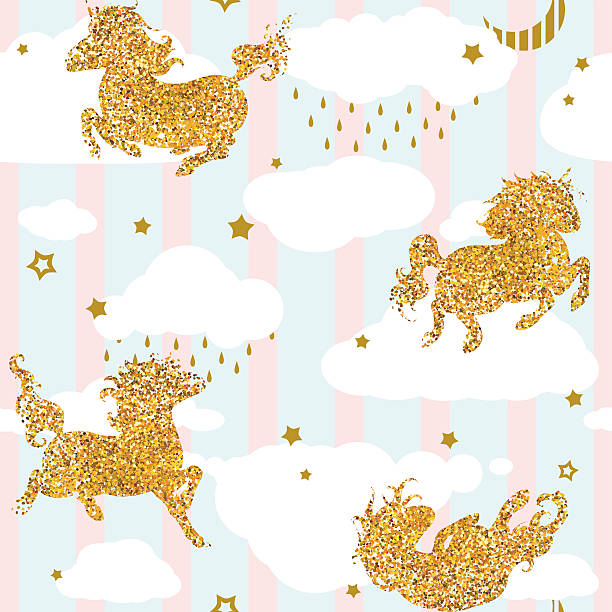 Seamless Patterns With Cute Baby Unicorns Vector Art Illustration
