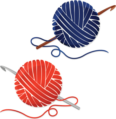 Stylized Balls of Yarn and Crochet Hooks; Icons vector art ...