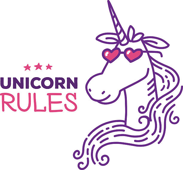 Vector Illustration Of Head Magic Unicorn In Pink Glasses Art