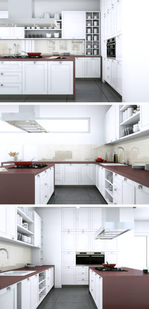 istock Three views of a modern kitchen with a beautiful design 1000002482
