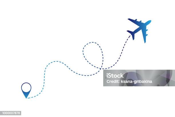 Air Plane With Traffic Line And Navigation Marker Stock Illustration - Download Image Now - Airplane, Flying, Single Lane Road