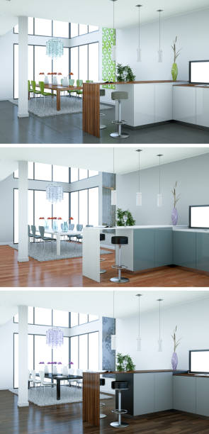 istock Three color variations of a modern kitchen with a beautiful design 1000008934