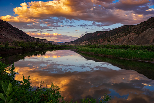 Sunset Reflections Mountain River Scenic Landscape Colorado