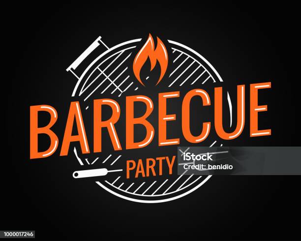 Barbecue Grill Logo On Black Background Stock Illustration - Download Image Now - Barbecue Grill, Barbecue - Meal, Logo