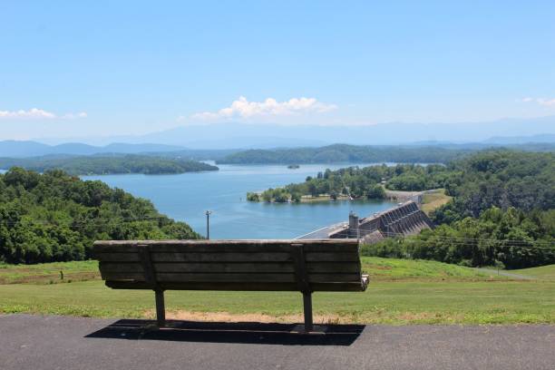 istock Park Bench overlooking Lake Dam 1000024134