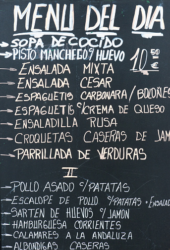 City life in Santa Cruz de Tenerife: tapas restaurant menu