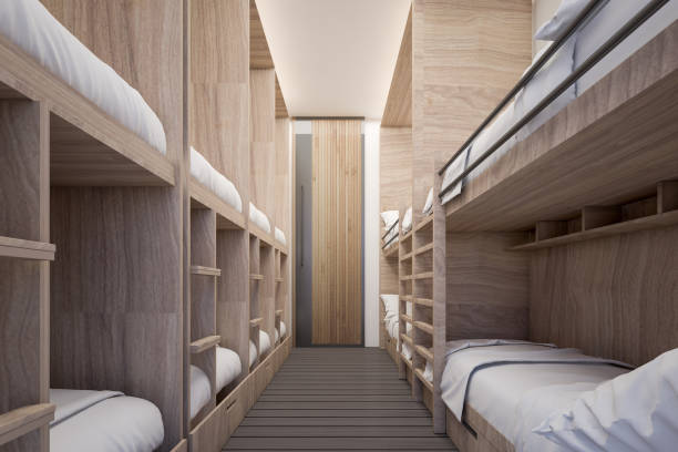 3 d レンダリング、ホステルのドミトリー ルームのインテリア - apartment architecture bed bedding ストックフォトと画像