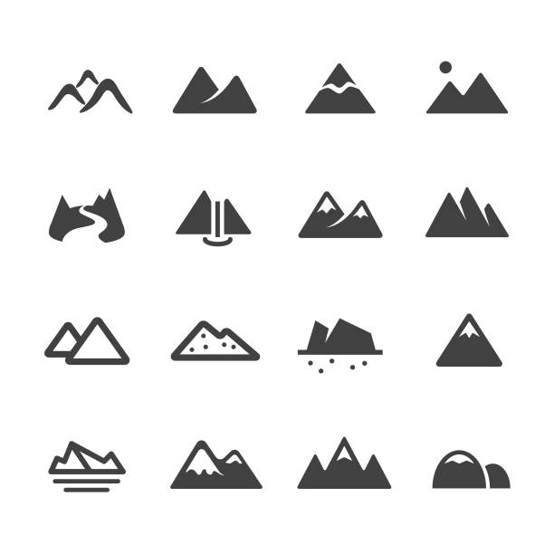 illustrazioni stock, clip art, cartoni animati e icone di tendenza di icone montagna - serie acme - montagna immagine