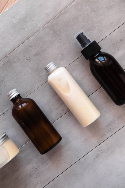 istock Bottles with spa cosmetic products flat lay 1000089348
