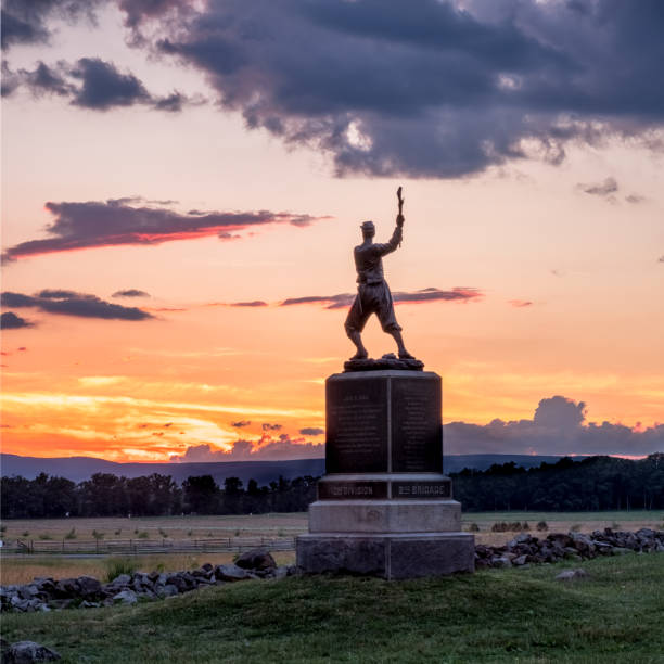 A pair of cannons at sunset on the Antietam National Battlefield near Sharpsburg, Maryland