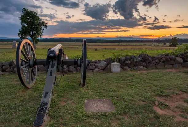 Sunset at Cemetery Ridge looking toward Seminary Ridge and across the field of Pickett's Charge.