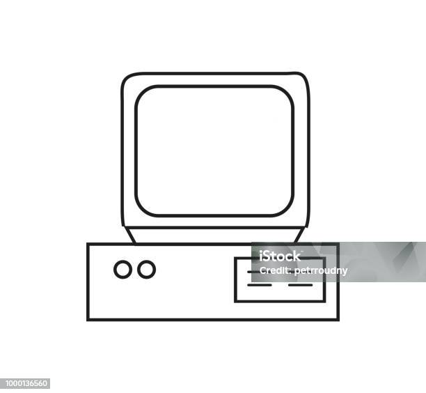 Retro Computer Icon In Contour Stock Illustration - Download Image Now - Icon Symbol, Desktop PC, Old