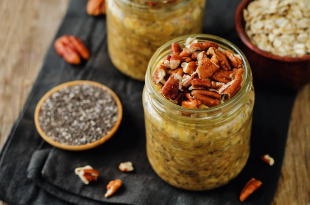 istock Pumpkin Chia seeds overnight oats with pecans 1000241468