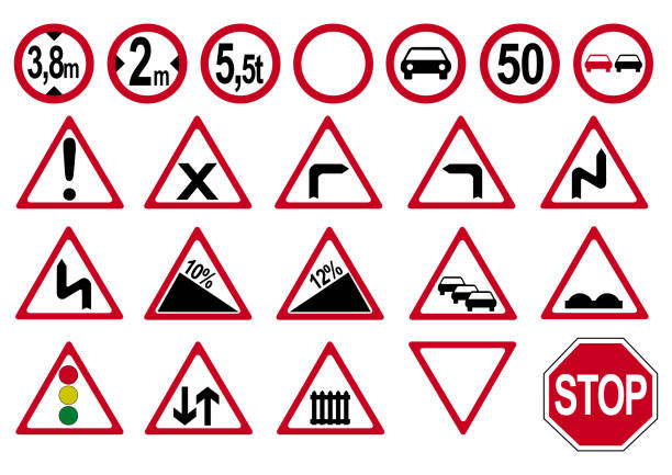 kolekcja niemieckich znaków drogowych. - steep stock illustrations
