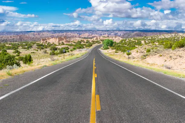 A lonely highway near Santa Fe New Mexico.