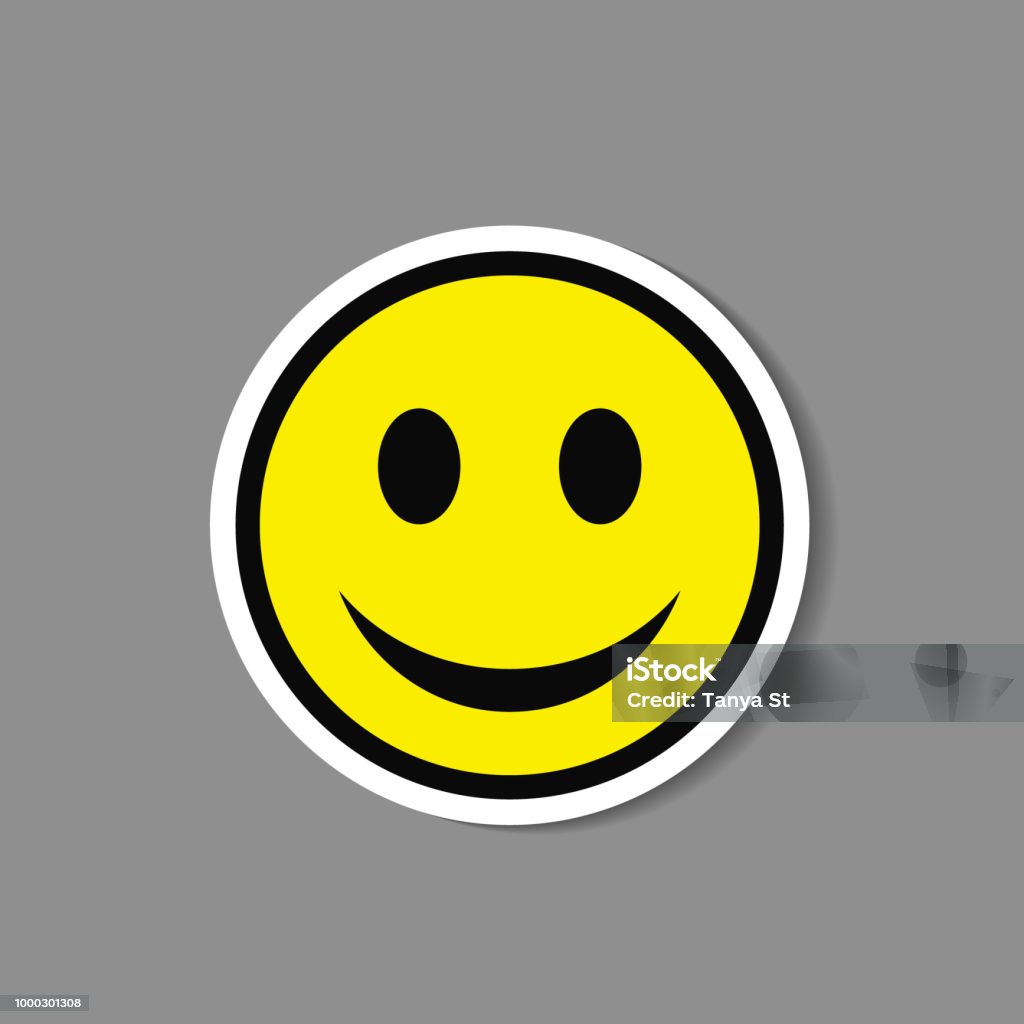 Autocollant de Smiley de papier. Étiquette d’emoticon vecteur visage heureux. - clipart vectoriel de Smiley anthropomorphique libre de droits