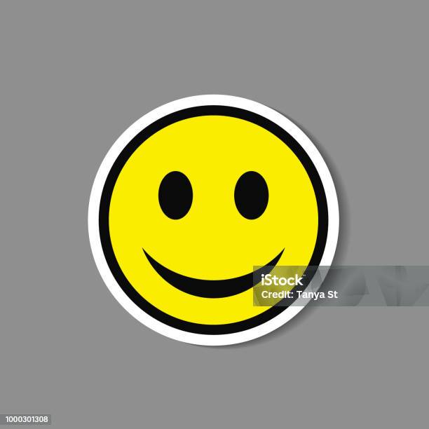 Smiley Paper Sticker Vector Happy Face Emoticon Label Stock Illustration - Download Image Now