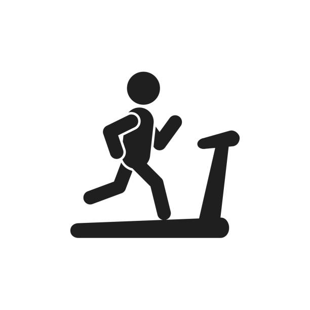 człowiek na bieżni ikonę. wektor sport uruchomić ilustrację. - treadmill stock illustrations