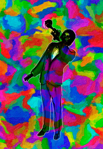ilustrações, clipart, desenhos animados e ícones de cor multi vívida ilustração abstrata do trompetista de jazz clássico - bebop