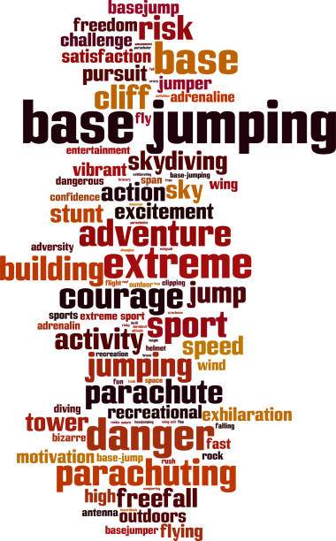 base jumping koncepcja chmury słów - base jumping skydiving base courage zdjęcia i obrazy z banku zdjęć