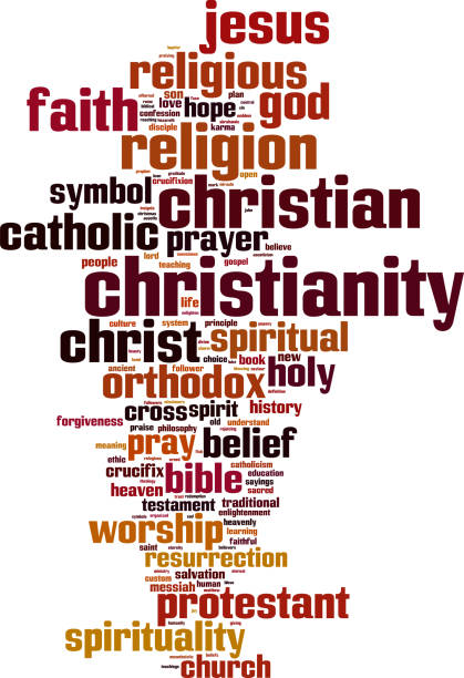 christianity word cloud concept - teachings imagens e fotografias de stock