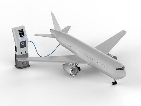 3d rendering airplane charges with electric charging station