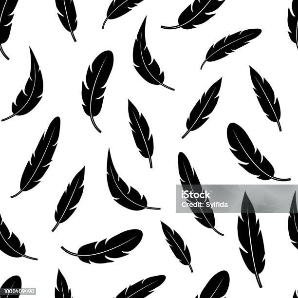 Set Of Black Feather Vector Illustration Stock Illustration - Download Image Now - Feather, Pattern, Icon Symbol