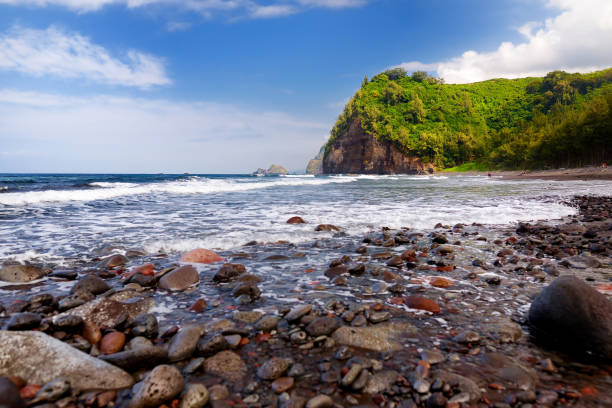 Stunning view of rocky beach of Pololu Valley, Big Island, Hawaii Stunning view of rocky beach of Pololu Valley on Big Island of Hawaii pololu stock pictures, royalty-free photos & images