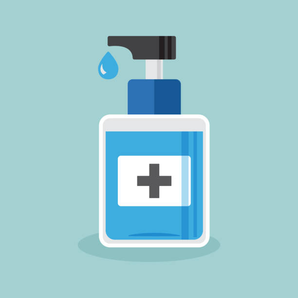 ilustrações de stock, clip art, desenhos animados e ícones de disinfection. hand sanitizer bottle, washing gel. vector illustration - liquid soap moisturizer bottle hygiene