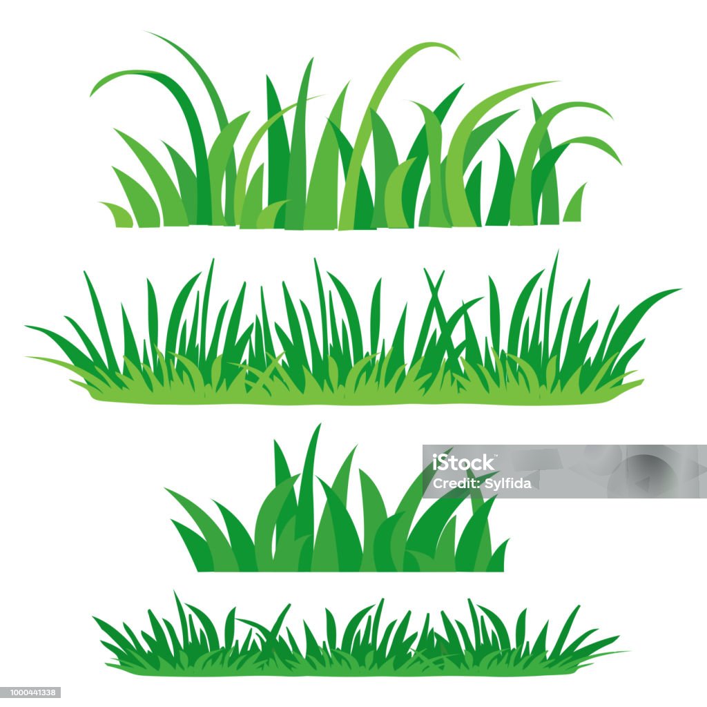 Fragments of green grass. Set of design elements of nature. Colored flat set, isolated on white background. Vector illustration. Grass stock vector