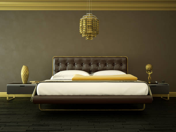 istock modern bedroom with brown wall and modern decor 1000504994
