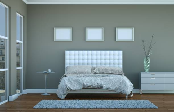 istock modern bedroom with grey wall and modern decor 1000508620