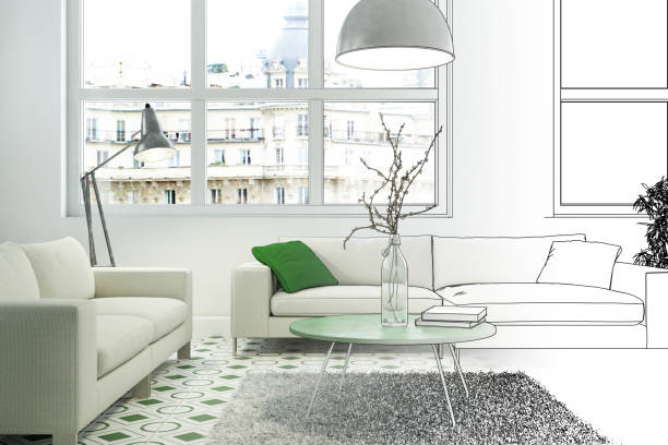 istock Interior Design Living Room Drawing Gradation Into Photograph 1000517376