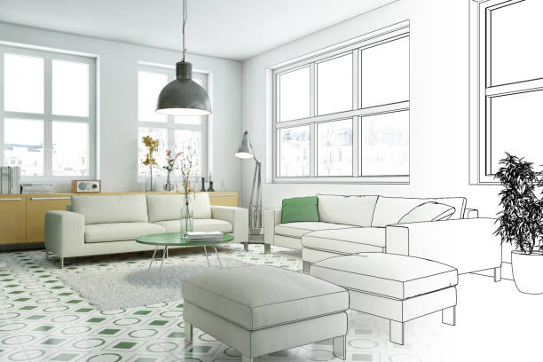 istock Interior Design Living Room Drawing Gradation Into Photograph 1000517486