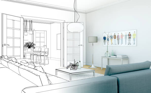 istock Interior Design Living Room Drawing Gradation Into Photograph 1000517902