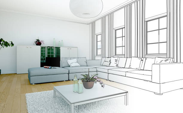 istock Interior Design Living Room Drawing Gradation Into Photograph 1000520170