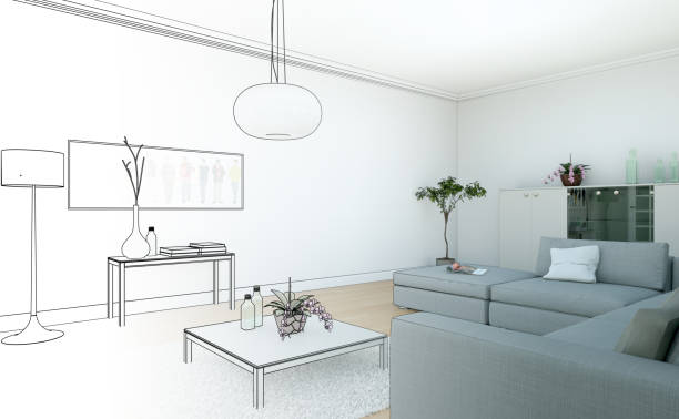 istock Interior Design Living Room Drawing Gradation Into Photograph 1000520212