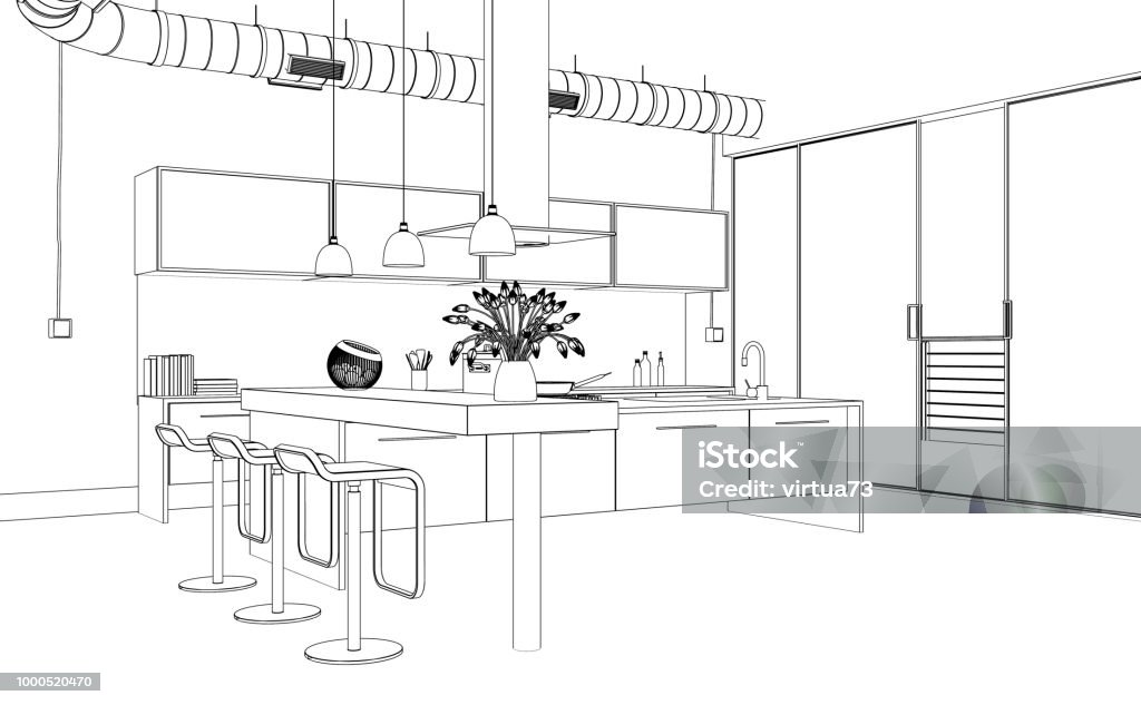 Interior Design Modern Kitchen Drawing Plan Stock Photo - Download ...