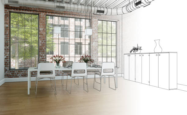 istock Interior Design Dining Room Drawing Gradation Into Photograph 1000520704