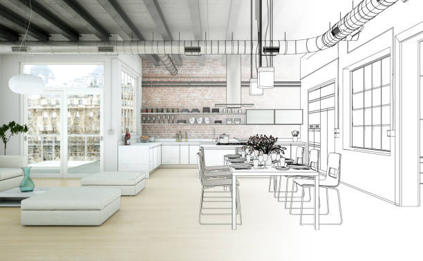 istock Interior Design Living Room Drawing Gradation Into Photograph 1000525032