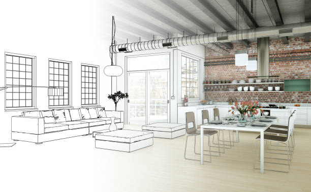 istock Interior Design Living Room Drawing Gradation Into Photograph 1000525108