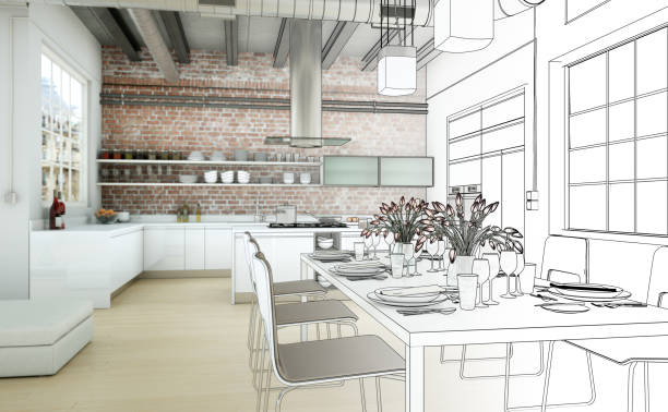 istock Interior Design Living Room Drawing Gradation Into Photograph 1000525236