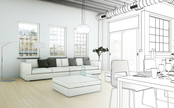 istock Interior Design Living Room Drawing Gradation Into Photograph 1000525258