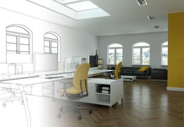istock Interior Design Office Drawing Gradation Into Photograph 1000525540