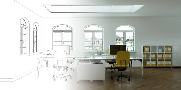 istock Interior Design Office Drawing Gradation Into Photograph 1000525758