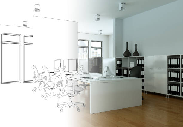 istock Interior Design Office Drawing Gradation Into Photograph 1000530134