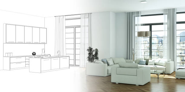 istock Interior Design Living Room Drawing Gradation Into Photograph 1000530752