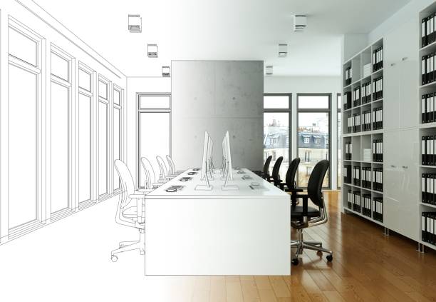 istock Interior Design Office Drawing Gradation Into Photograph 1000531092